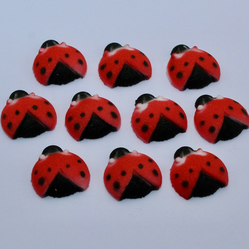 Edible Lady Bugs Dec-ons Sugar Decorations Qty 12 Edible Lady Bug Cupcake Decorations, Edible Lady Bug Sugar Cake Topper, Edible Lady Bugs image 2