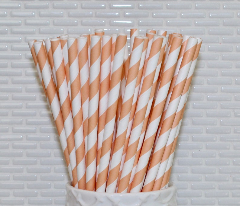 Orange Striped & Dotted Paper Straws Qty 2425 Orange Stripe Etsy