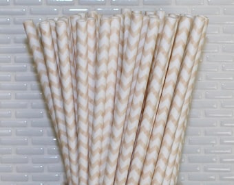 Cream Soda Chevron Straws (Qty 24-25) Ivory Chevron Paper Straws, Ivory Chevron Drinking Straws, Ivory Party Straws, Ivory Disposable Straws