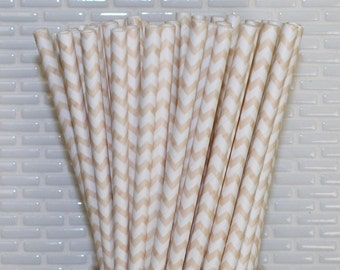 Cream Soda Chevron Straws (Qty 24-25) Ivory Chevron Paper Straws, Ivory Chevron Drinking Straws, Ivory Party Straws, Ivory Disposable Straws