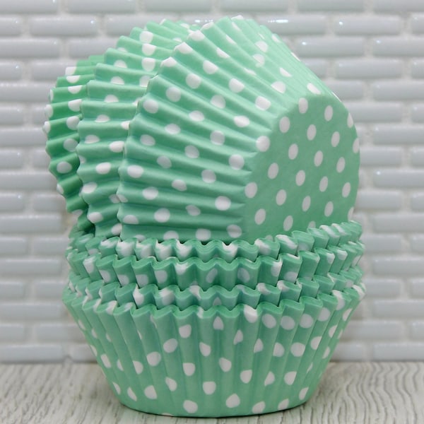 Capacillos para cupcakes con lunares verde menta (cantidad 45) Capacillos para cupcakes con lunares verde menta, Papeles para cupcakes verde menta, Envoltorios para cupcakes verde menta