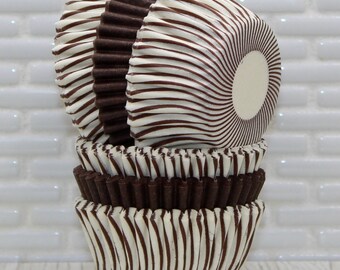 Mini Brown Stripe Cupcake Liners Assortment Or Stripes Only (Qty 60) Mini Brown Stripe Baking Cup, Mini Brown Cupcake Liner, Mini Baking Cup
