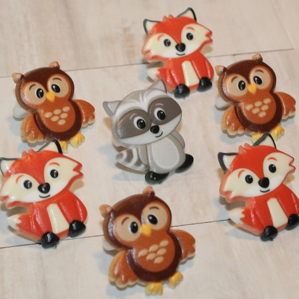 Wilderness Friends Cupcake Rings (Qty 12)  Raccoon Rings, Owl Rings, Fox Rings, Cupcake Rings, Cupcake Decorations, Cupcake Picks