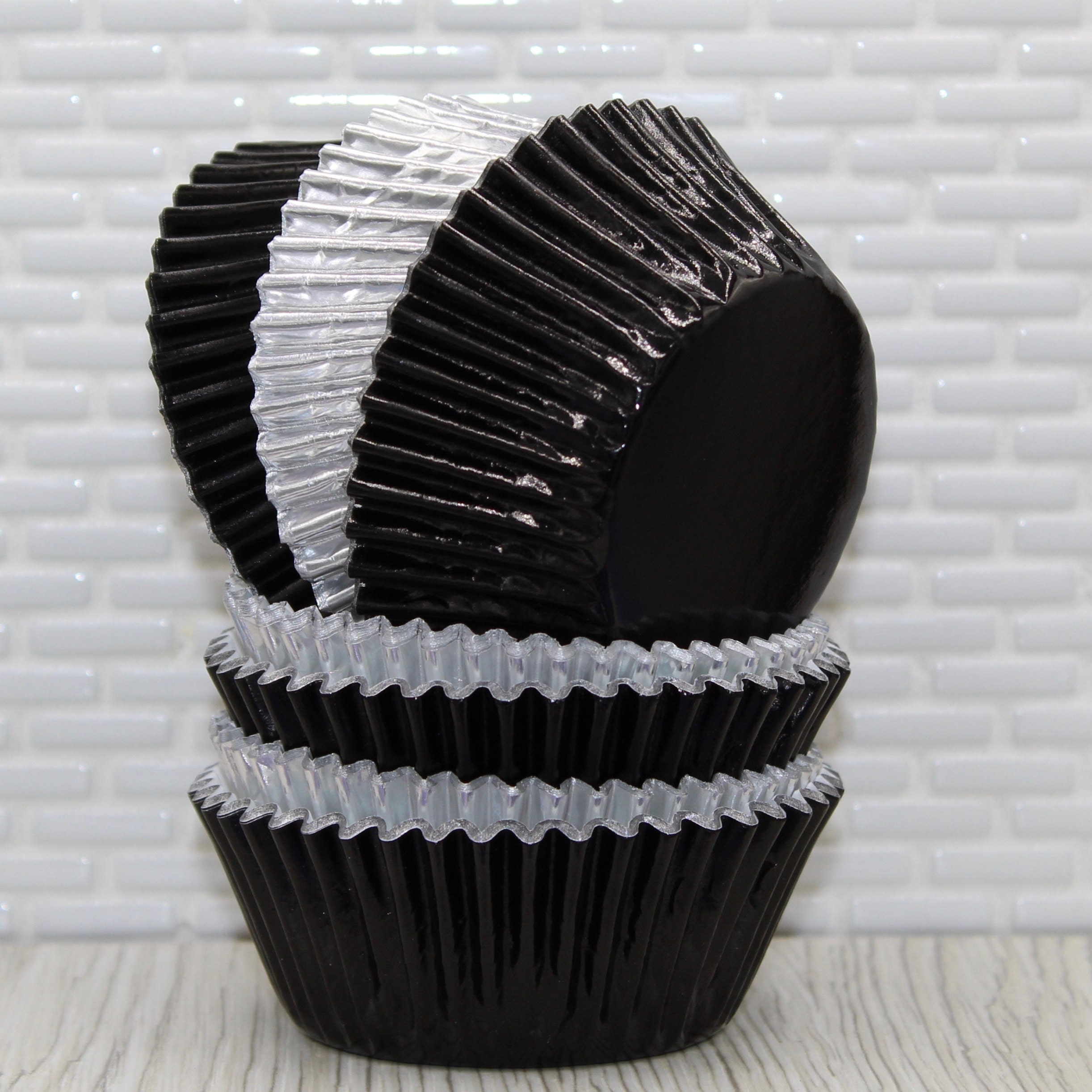 200 Pcs Black Foil Cupcake Liners - Standard Size, Greaseproof Baking Cups For Muffins & Treats