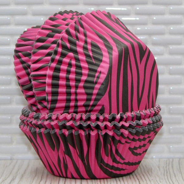 Hot Pink & Black Zebra Print Cupcake Liners (Qty 40) Pink Zebra Cupcake Liners, Pink Zebra Print Baking Cups, Zebra Print Cupcake Wrappers