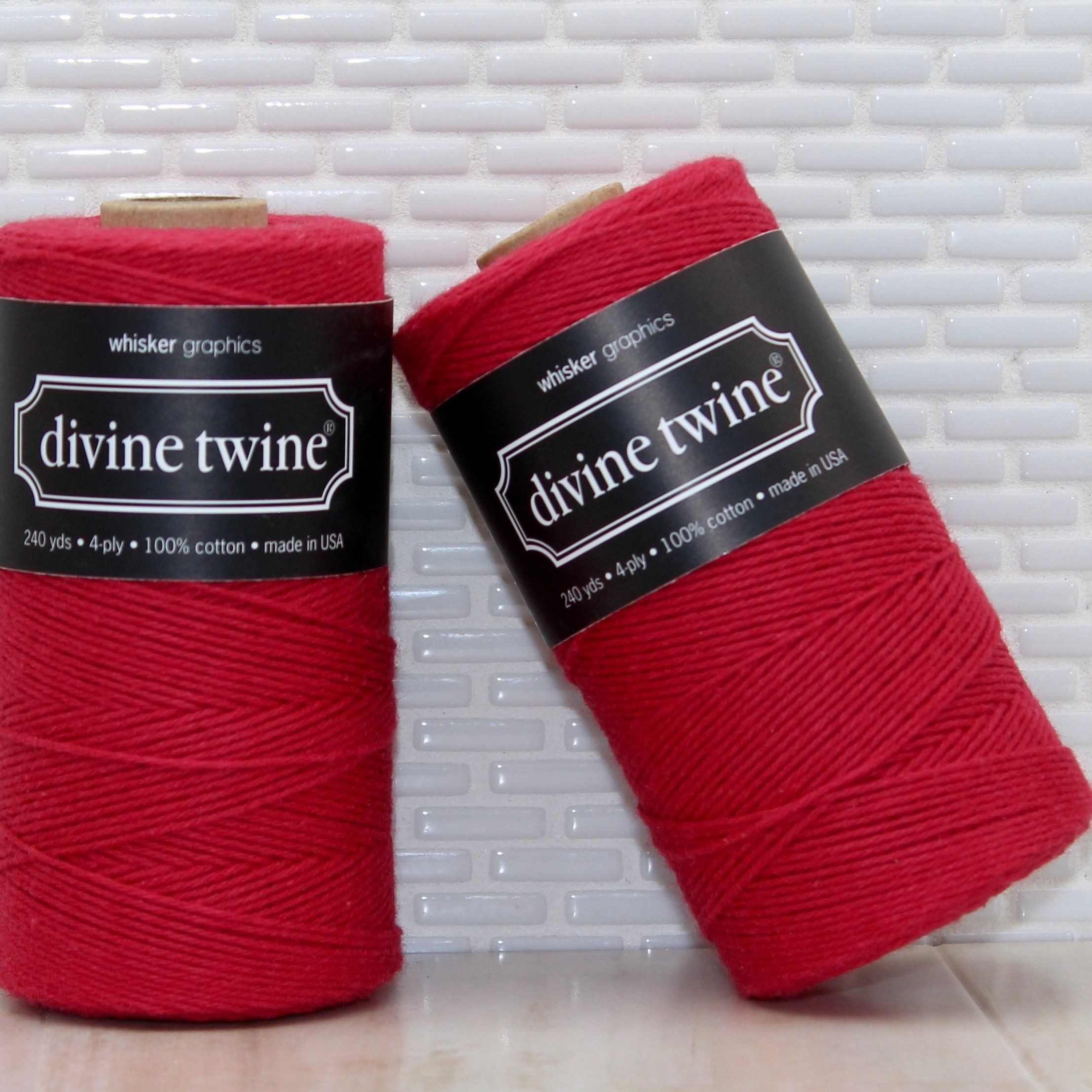 50 YARDS Red Cotton Twine, Red Color String, Bakers Twine, Red and White,  Gift Wrap, Gift Wrapping, Spool of String, on Wood Spool 