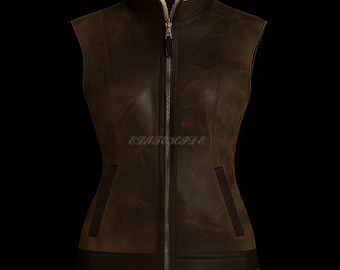 Chaleco de piel de oveja para mujer, chaleco de piel de oveja y auténtica piel de oveja -CALENTADOR CORPORAL DE LUJO- Regalo premium para ella