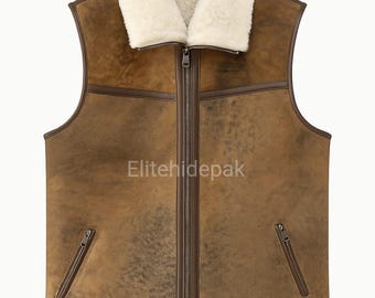 Chaleco de piel de oveja para hombre - Chaleco de piel de oveja auténtica y esquilada para hombre
