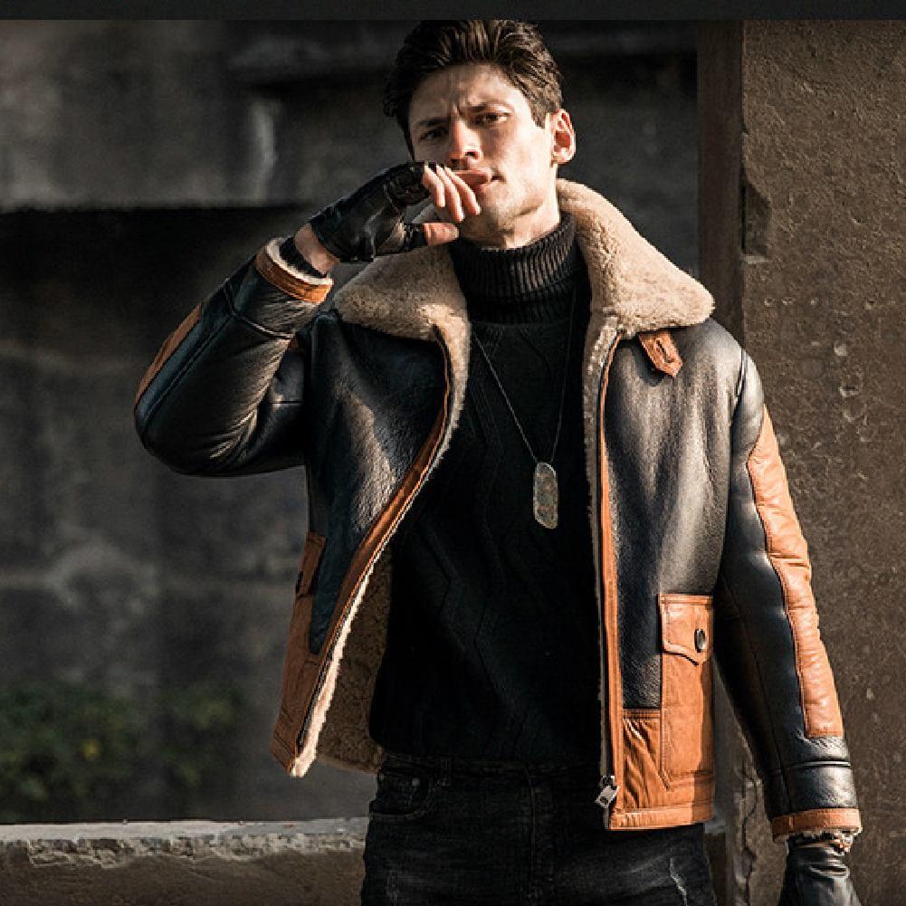 Men's Aviator Bomber Black B3 Shearling Sheepskin Leather Flying