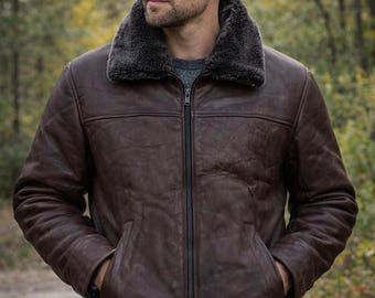 Chaqueta de piel de oveja para hombre B3, chaqueta de vuelo de piel de oveja