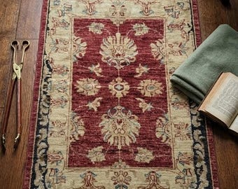 Alfombra afgana roja Sultani Oushak vintage, alfombra de lana hecha a mano, alfombra oriental turcomana