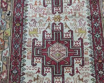 Alfombra Sumak de seda pura hecha a mano, alfombra de seda, alfombra turca, alfombra oriental, alfombra rústica, alfombra con diseño animal, alfombra de seda vintage hecha a mano