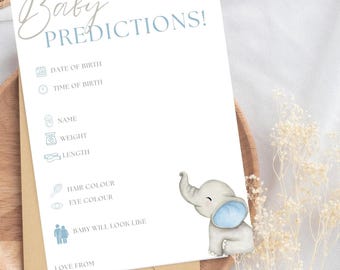 Tarjetas de predicción para baby shower de niño. Editables o descargables digitalmente.