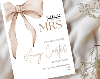 EDITABLE Miss to Mrs Hen Party Invites.