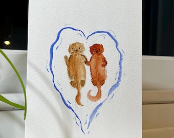 Handgeschilderde otterliefdekaart | Aquarel Ik denk aan jou