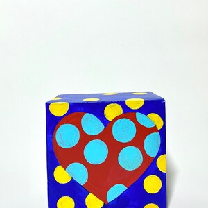 Heart Painting on Canvas Box Frame (red polka dot heart w/ blue background)