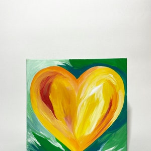 Heart Painting on Canvas Box Frame (orange heart w/ green background)