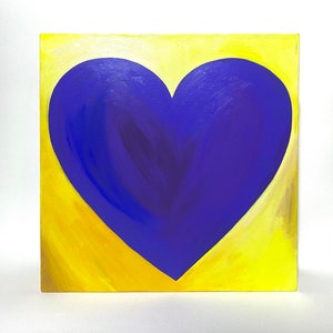 Heart Painting on Canvas Box Frame (purple heart w/ yellow background)