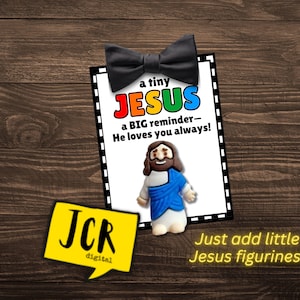 Etichetta "Little JESUS" - Opuscolo per la chiesa - Etichetta religiosa - Stampabile cristiano - Etichetta basata sulla fede - Statuine di Gesù