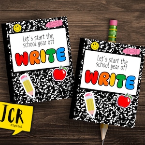 Let’s Start the School Year Off WRITE! Favor Tag | 2.5x3&quot; Printable | Composition Notebook Theme | Back-to-School Gift Tag