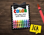 COLOR the new year with Jesus- Church handout- Back to school tag- Religious School-