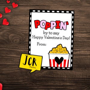Popcorn Valentines- classroom valentines- Valentines handout- Printable valentines- Valentines cards