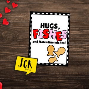 Hugs fishes and valentines wishes- classroom valentines- Valentines handout- Printable valentines- Valentines cards