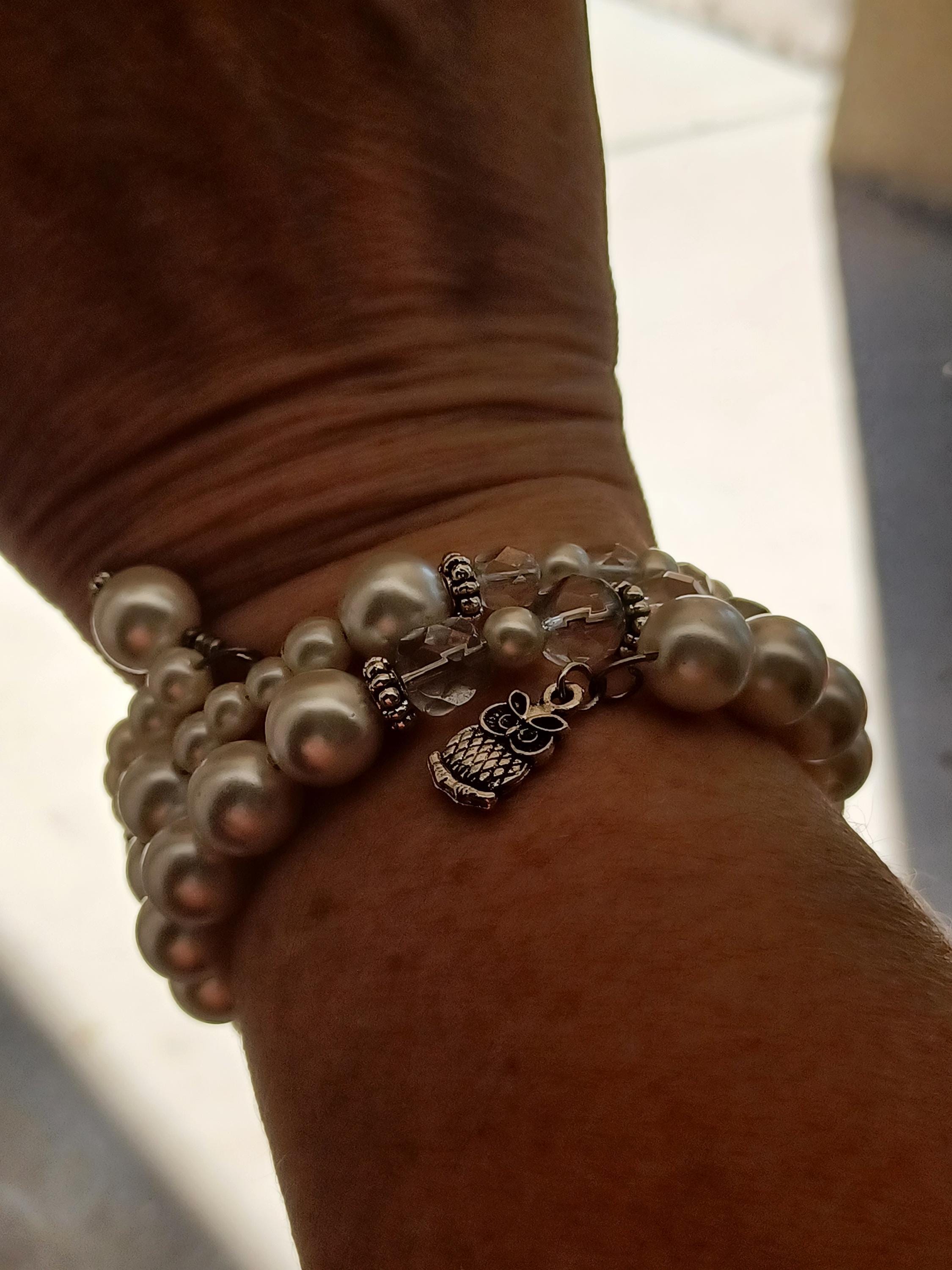 Pearls Memory Wire Stacked Bracelet With Charms - Etsy