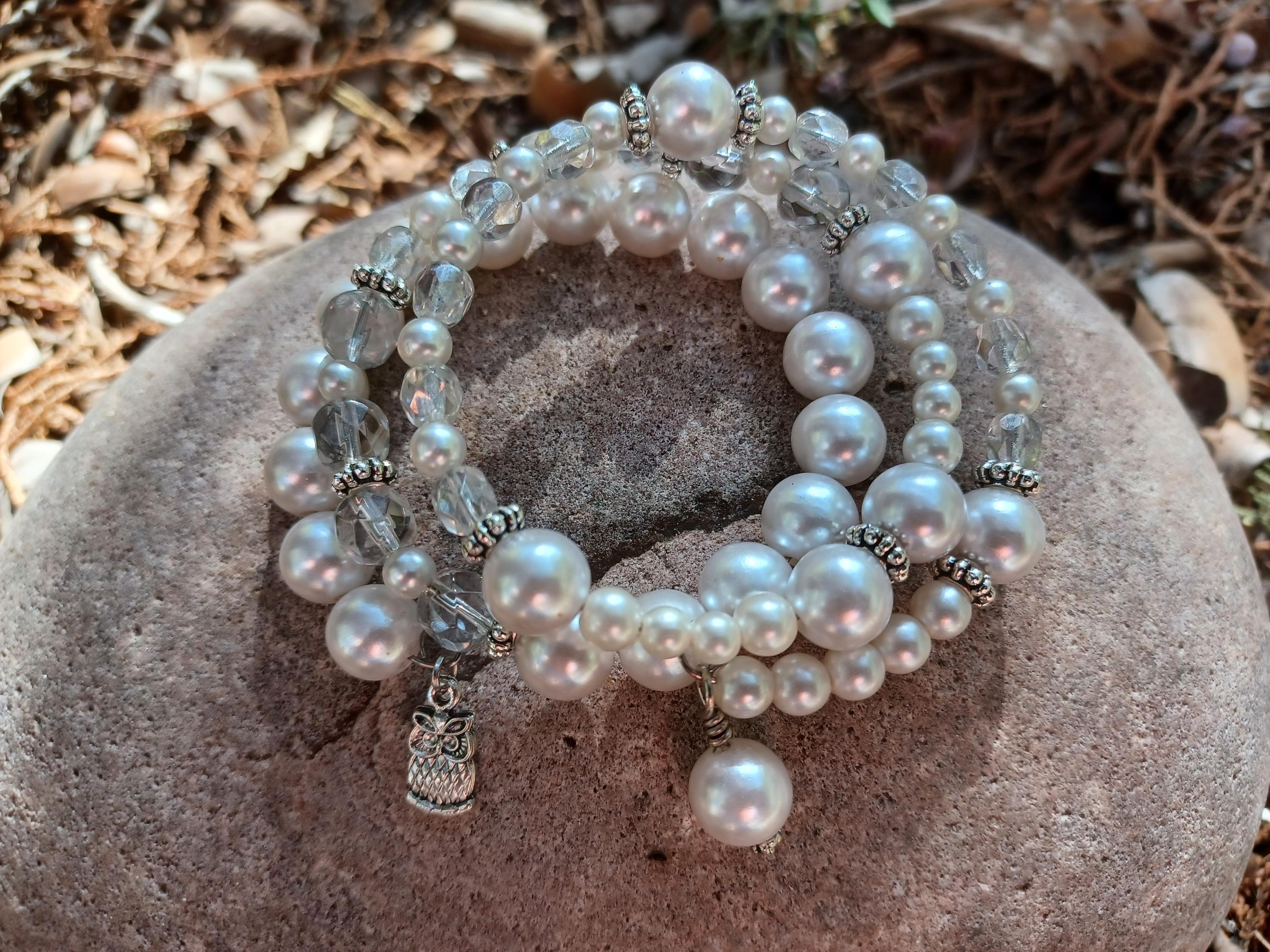 Pearls Memory Wire Stacked Bracelet With Charms - Etsy