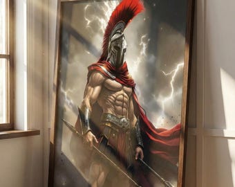 Spartan Warrior Art Print: Ancient Greek Soldier, Gym Decor