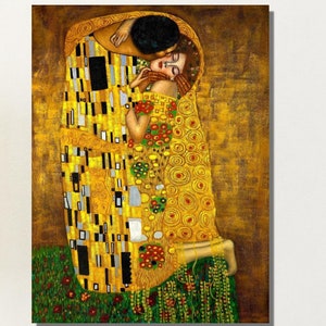 Gustav Klimt The Kiss Print on Canvas Wall Art, Gustav Klimt The Kiss Artworks,Extra Large Wall Art, Modern Wall Art, Famous Canvas Wall Set