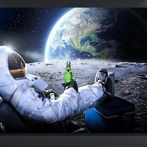 Astronaut Poster, Astronaut Drinking Beer Canvas Wall Art, Astronaut, Astronaut In Space, Nasa Canvas Poster,Astronaut Canvas, Ready To Hang