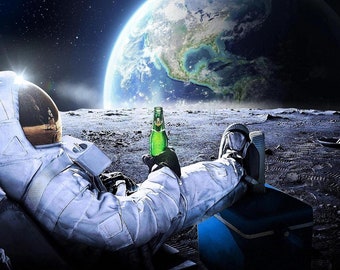 Astronaut Poster, Astronaut Drinking Beer Canvas Wall Art, Astronaut, Astronaut In Space, Nasa Canvas Poster,Astronaut Canvas, Ready To Hang