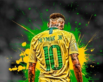 Impressão de Neymar Jr, Arte de parede de Neymar Jr, Pôster de Neymar Jr, Pôster de arte de parede de futebol, Pôster de jogador de futebol lendário, Tela de Neymar, Pronto para pendurar