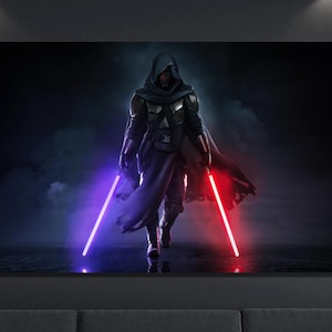 Star Wars Canvastavla med Darth Raven-ljussabel, handgjord, redo att hängas, specialdesignad Star Wars-canvastavla, unik design, väggkonst