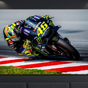Valentino Rossi Poster,Valentino Rossi Canvas,Moto GP Superbike Prints,Moto GP,Rossi Front lift on Motorcycle,Man Cave Decor,Ready To Hang