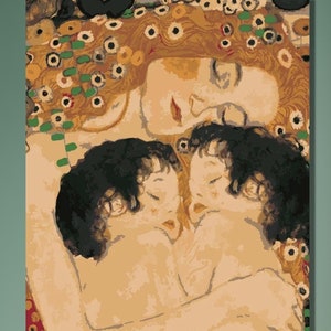 Gustav Klimt Canvas Art,Gustav Klimpt Mother and Twins Canvas Wall Art, Gustav Klimt Poster,Famous Paintings, Modern Wall Art, Ready to Hang