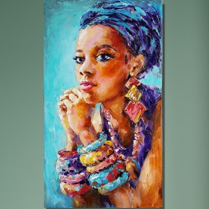 Abstraktes afrikanisches Mädchen Leinwand Malerei Wandkunst, afrikanische schwarze bunte Frau Leinwand Wandkunst, Wand-Dekor, afrikanische Leinwand, afrikanische Kunst, Hauptdekor