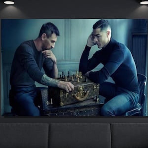 Messi & Ronaldo Chess Canvas, Football Legends Canvas, Soccer Player Poster,Sport Home Decor,Football Wall Art,World Cup 2022, Ready To Hang