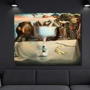 Dali Wall Art, Dali Apparition of Face and Fruit Dish on a Beach Canvas On Print, Surreal Painting,Luxury Wall Art,Salvador Dali Canvas