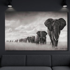 Elephant Migration Visual Wall Art, Elephant Migration Canvas Art, Elephant Troop Poster, Animal Wall Art, An Impressive Gift, Ready to Hang