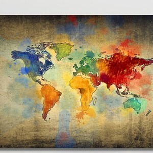 Stampa mappa del mondo vintage, arte murale su tela, bellissima mappa del mondo, arte murale vintage a colori, mappa del mondo storica, arte murale per aule