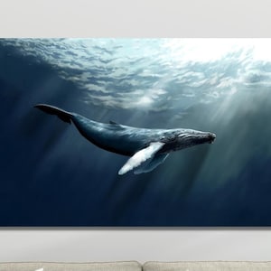 Big Blue Whale Underwater Life Canvas Wall Art For Room Whale Modern Artwork on Canvas Whale Art Gift Ready to Hang Whale Home Design Decor
