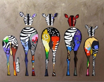 Banksy Colorful Zebras Wall Art , Banksy Zebras Canvas Painting , Home Decor wall art, Colorful Poster and Gift Art Painting , Ready To Hang