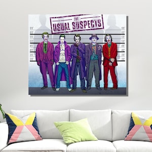 Joker Painting Print The Usual Suspects All Joker Canvas Wall Art Extra Large Wall Art  Print Joker Wall Decor Comic Poster Ready To Hang