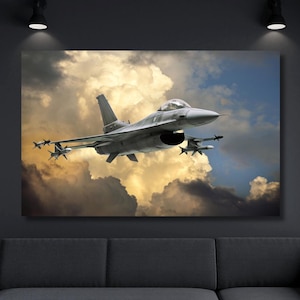 Toile avion de chasse F-16, peinture avion de chasse F-16, affiche d&#39;art modèle avion militaire F-16, toile modèle avion de combat, oeuvres d&#39;art