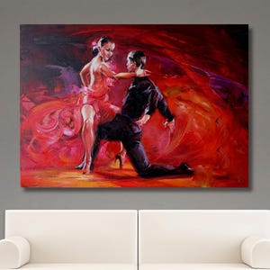 Tango Poster,Tango Canvas Wall Art,Tango Couple Print,Dance Poster,Couple Canvas,Tango Oil Painting,Dancing Couple Wall Decor,Ready To Hang