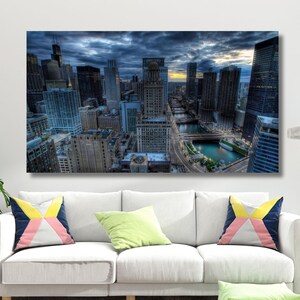 Chicago poster Chicago Canvas Art Panel Wall Art Chicago Picture Chicago Skyline Chicago City Chicago Wall Art City Triptych Modern  Decor