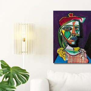 Portrait of Marie-Thérèse Walter Print Canvas Wall Art by Pablo Picasso,Femme au béret et à la robe quadrillée,Picasso Canvas Art, Decor Art