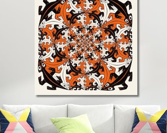 Escher Canvas Wall Art,Optical Illusion Maurits Cornelis Escher Animals Poster,Abstract Canvas Decor,Op Wall Art Print Design,Ready to Hang